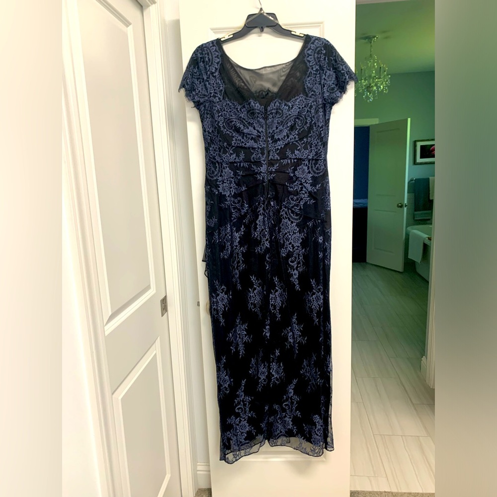 JS Collections formal dress in black and blue lace